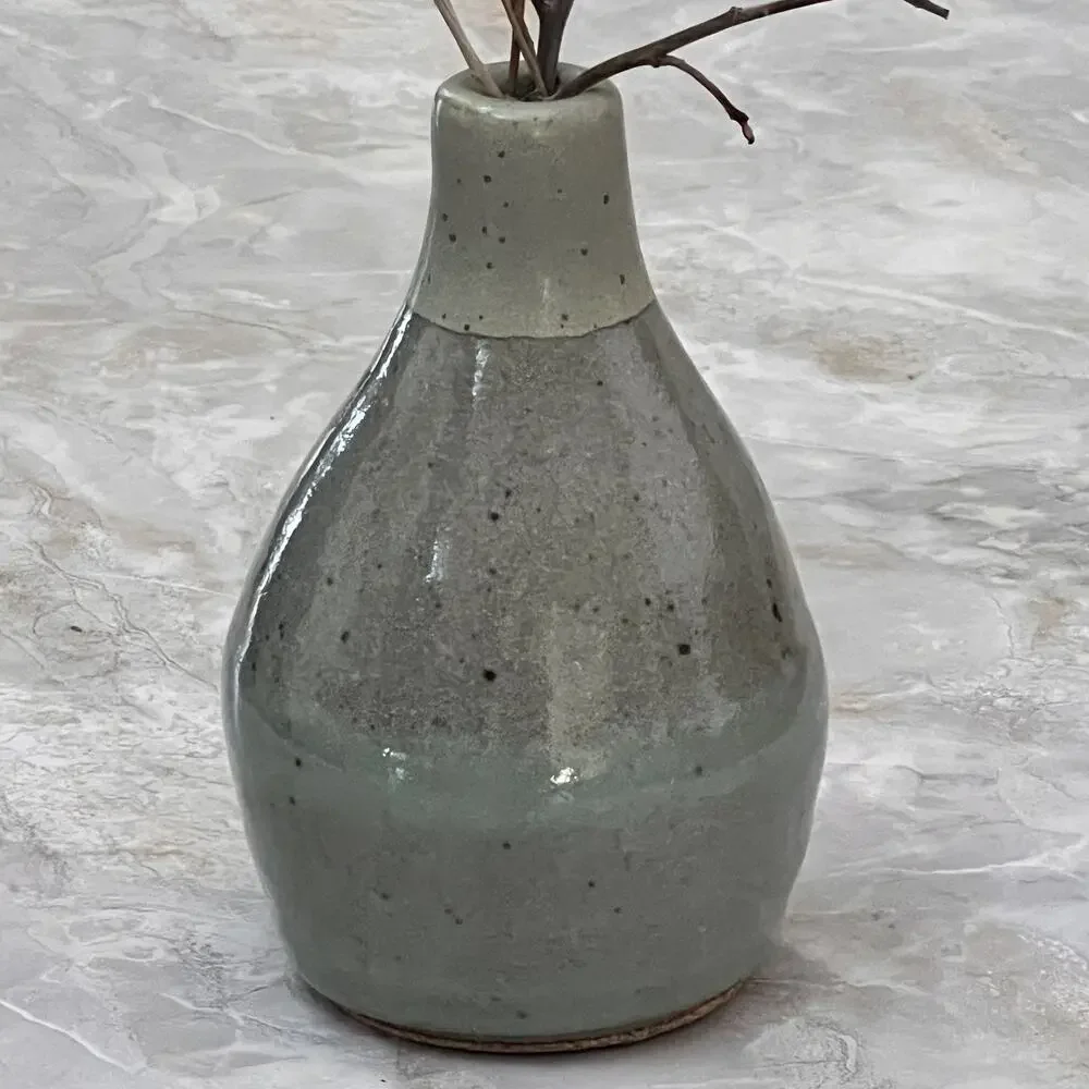 Studio Art Vase Pottery Stoneware Gray Blue Speckled Glazed